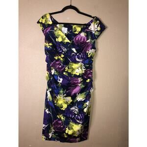 Suzi Chin for Maggy Boutique Cocktail Boho Girly Purple Yellow Floral Dress